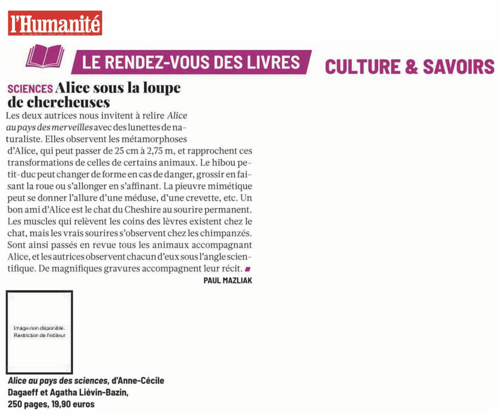 Alice au pays des sciences / Presse - Humanité