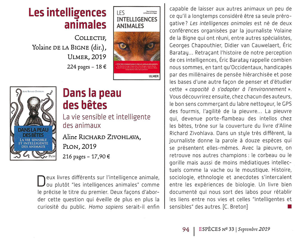 Revue Espèces - Les intelligences animales